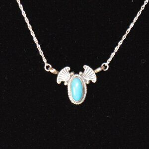 Navajo sterling silver and turquoise pendant necklace by Verley Betone